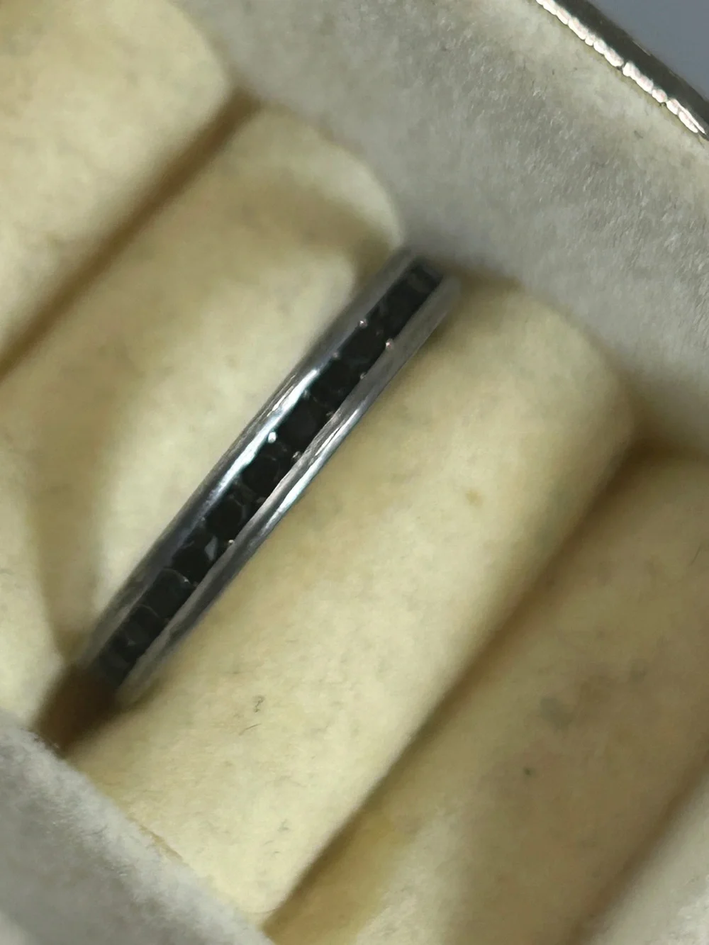 Sleek Black Faceted Inlay Women's Stainless Steel Ring